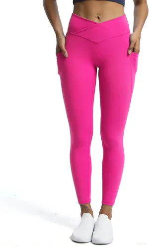 Aoxjox Trinity High Waisted Yoga Pants with Pockets for Women Tummy Control Cross-Waist Buttery Soft Workout Leggings 26"