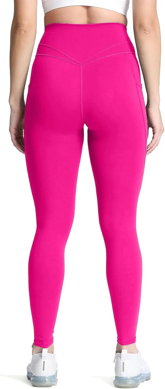 Aoxjox Trinity High Waisted Yoga Pants with Pockets for Women Tummy Control Cross-Waist Buttery Soft Workout Leggings 26"