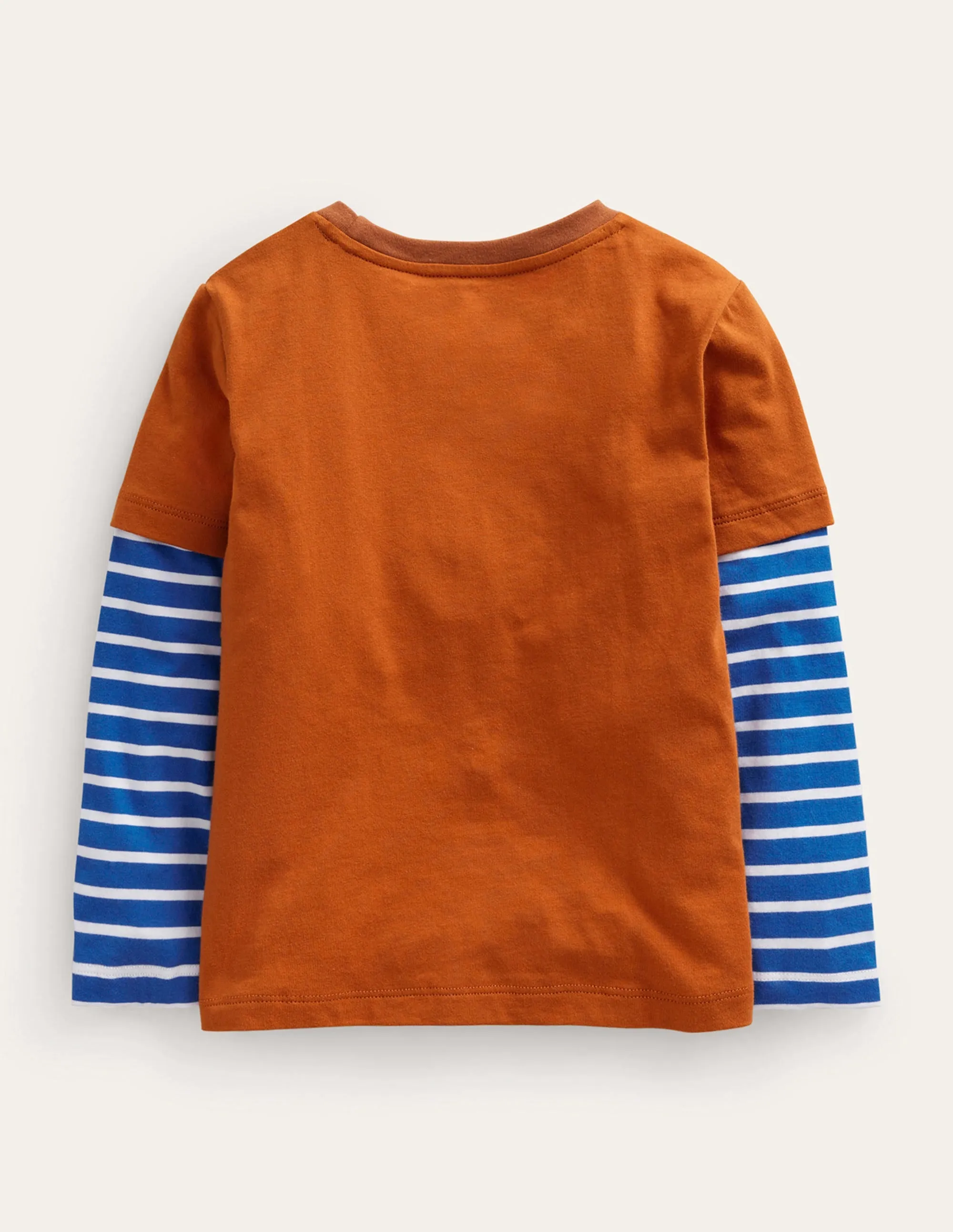 Appliqué Mock Sleeve T-Shirt-Autumn Orange Badger