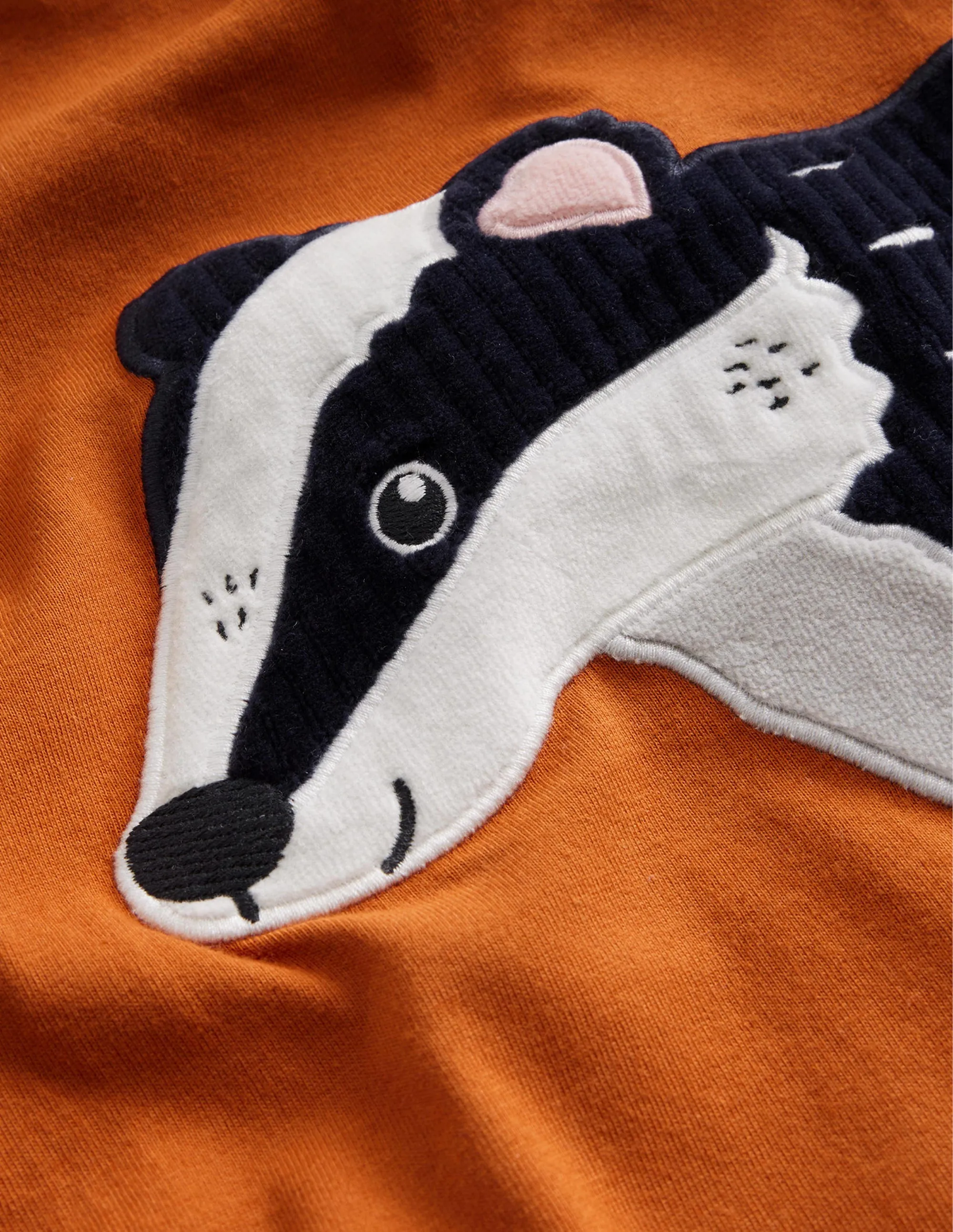 Appliqué Mock Sleeve T-Shirt-Autumn Orange Badger