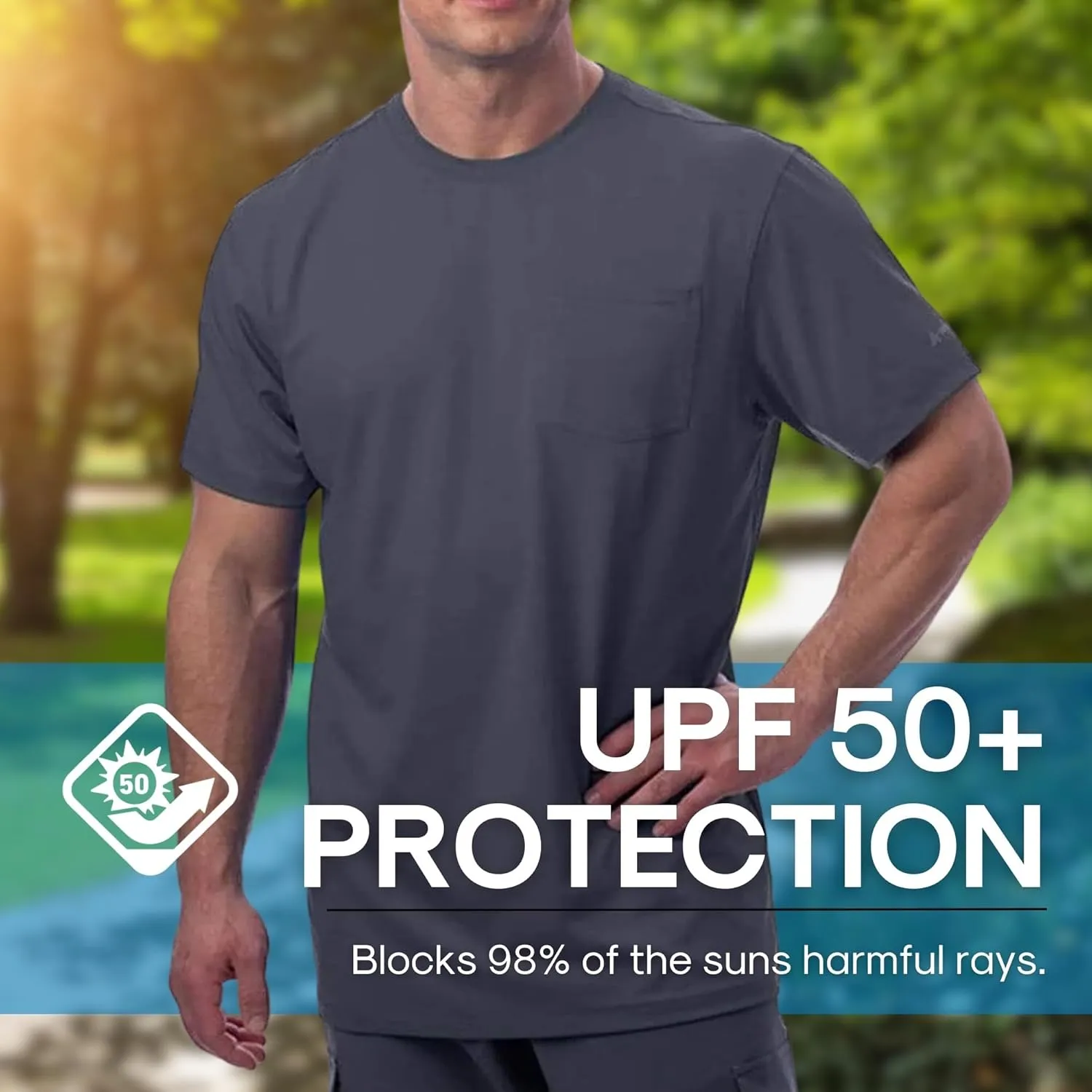 Arctic Cool Mens Crew Neck Instant Cooling Pocket Workwear Moisture Wicking Performance UPF 50  Short Sleeve Shirt