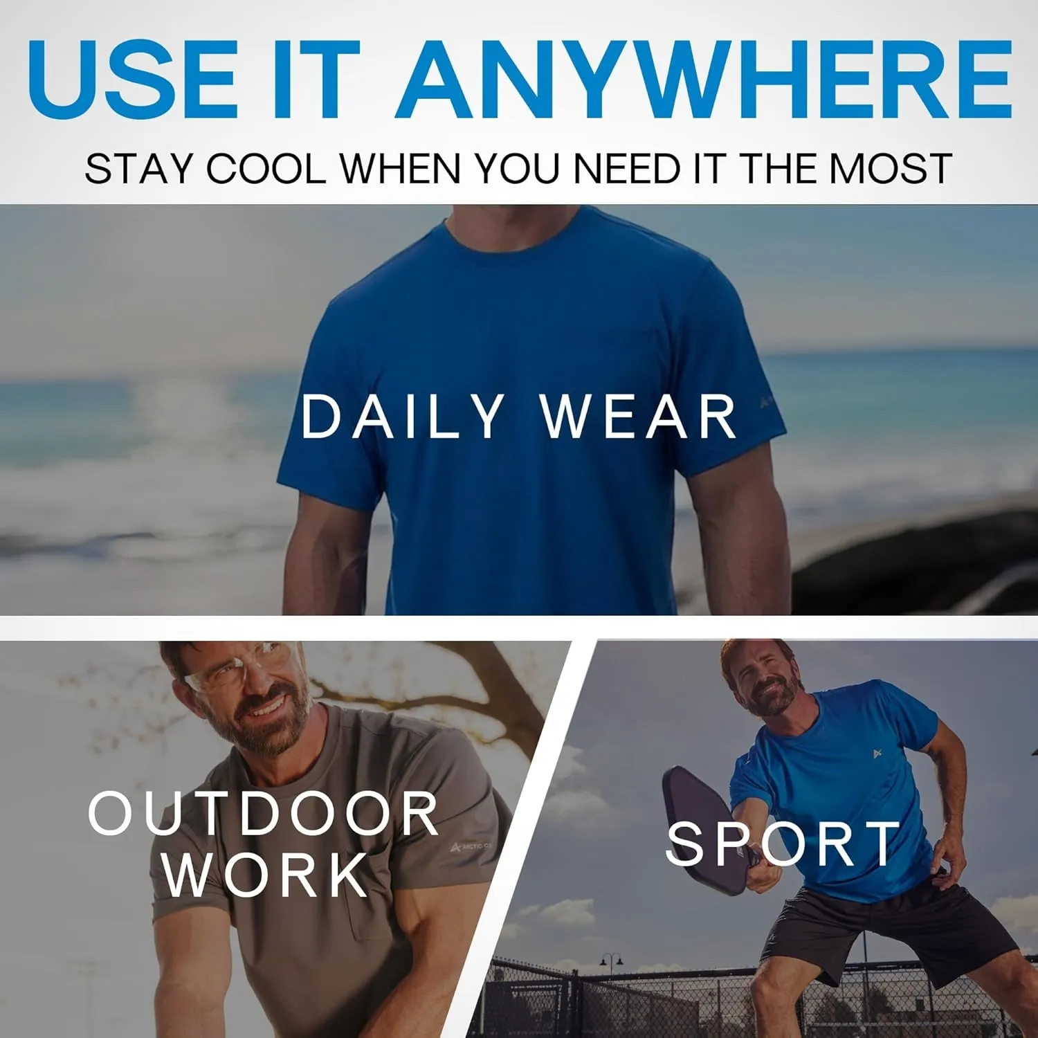 Arctic Cool Mens Crew Neck Instant Cooling Pocket Workwear Moisture Wicking Performance UPF 50  Short Sleeve Shirt