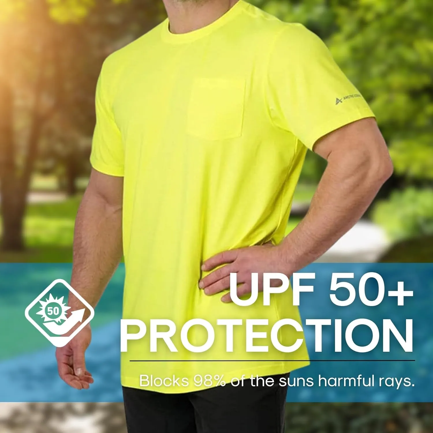 Arctic Cool Mens Crew Neck Instant Cooling Pocket Workwear Moisture Wicking Performance UPF 50  Short Sleeve Shirt