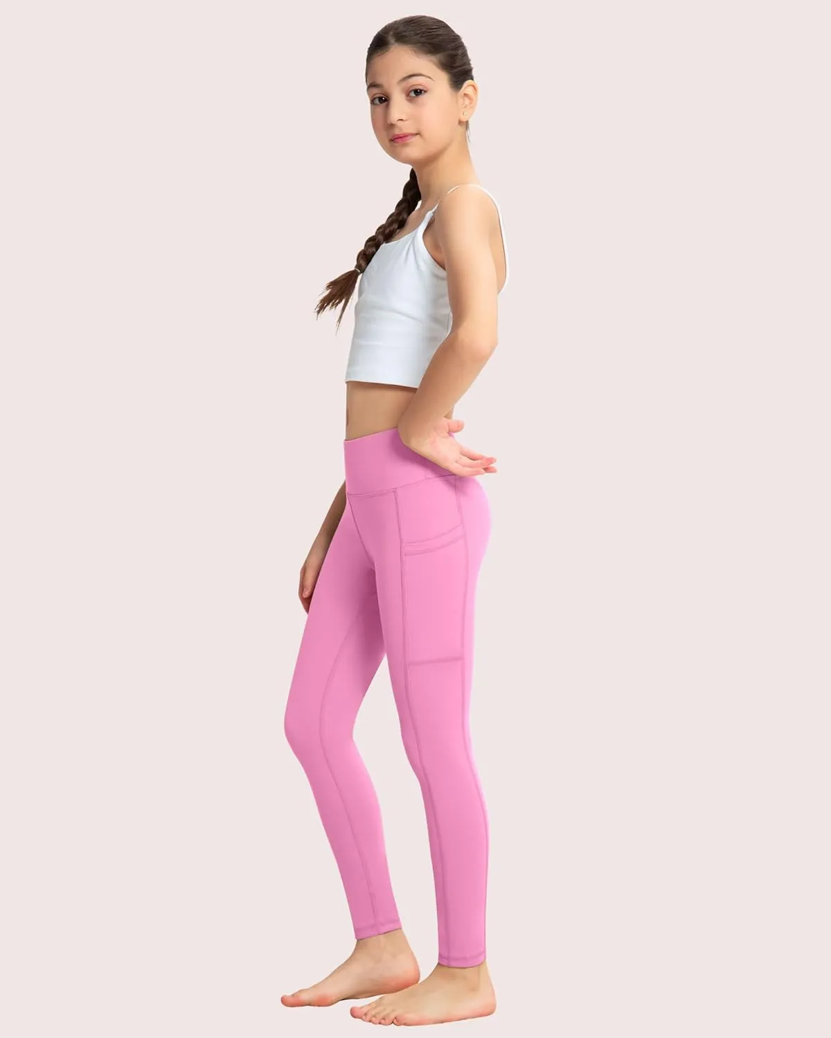 ATHVOTAR Girls Leggings with Pockets: High Waisted Yoga Workout Athletic Dance Running Pants 4 Packs