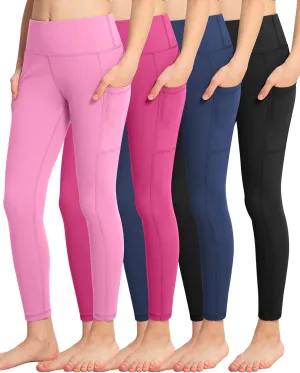 ATHVOTAR Girls Leggings with Pockets: High Waisted Yoga Workout Athletic Dance Running Pants 4 Packs