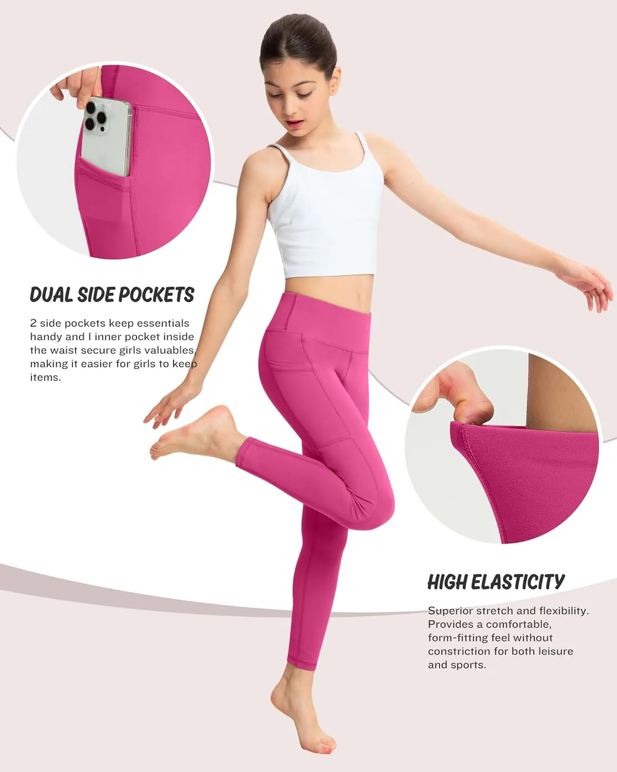ATHVOTAR Girls Leggings with Pockets: High Waisted Yoga Workout Athletic Dance Running Pants 4 Packs