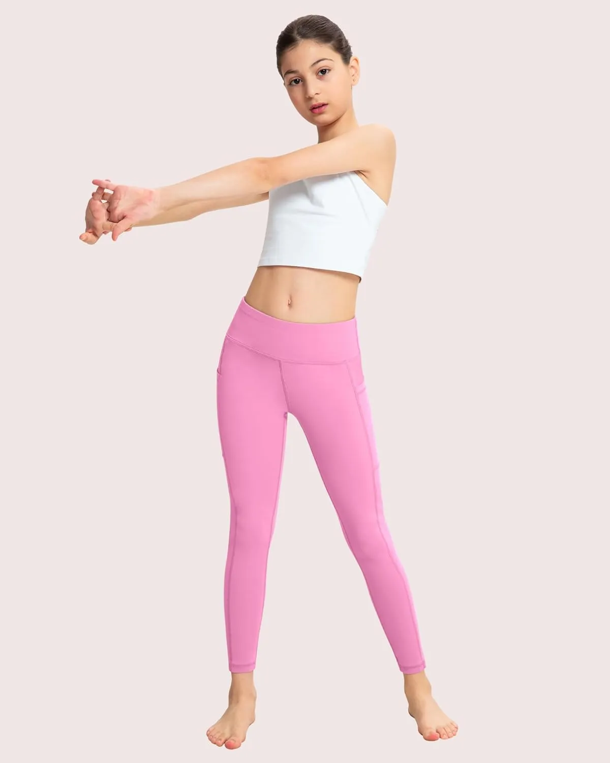 ATHVOTAR Girls Leggings with Pockets: High Waisted Yoga Workout Athletic Dance Running Pants 4 Packs