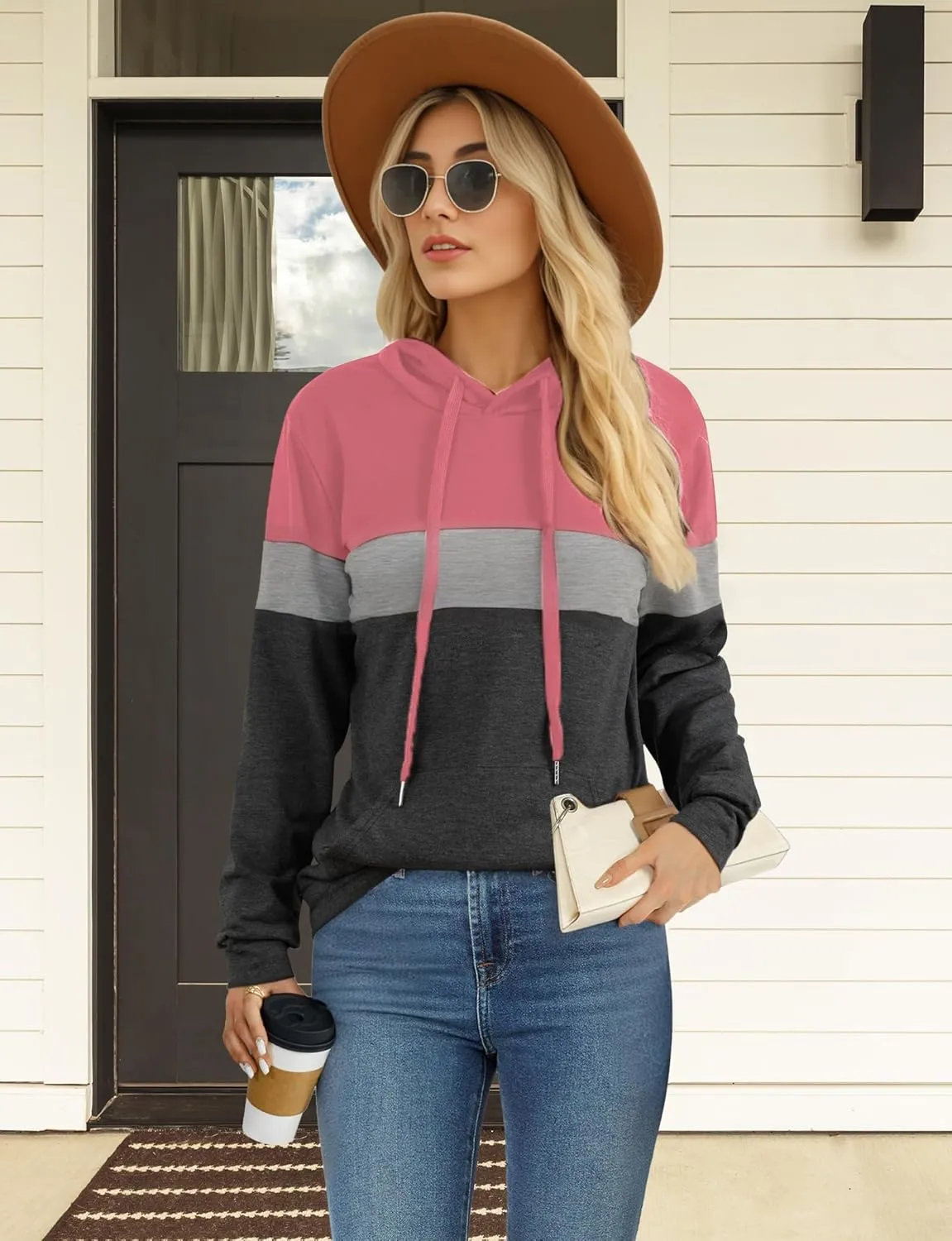 AURUZA Hoodies for Women with Pocket, Long Sleeve Sweatshirt Women Pullover, Causal Loose Fit Pullover Tunic Top Fall Clothes