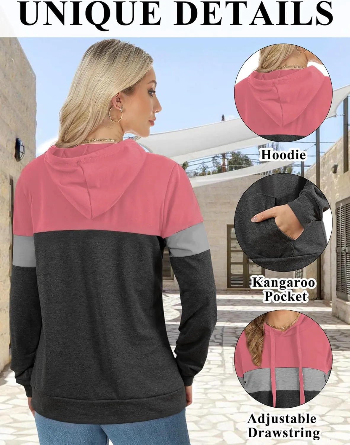 AURUZA Hoodies for Women with Pocket, Long Sleeve Sweatshirt Women Pullover, Causal Loose Fit Pullover Tunic Top Fall Clothes