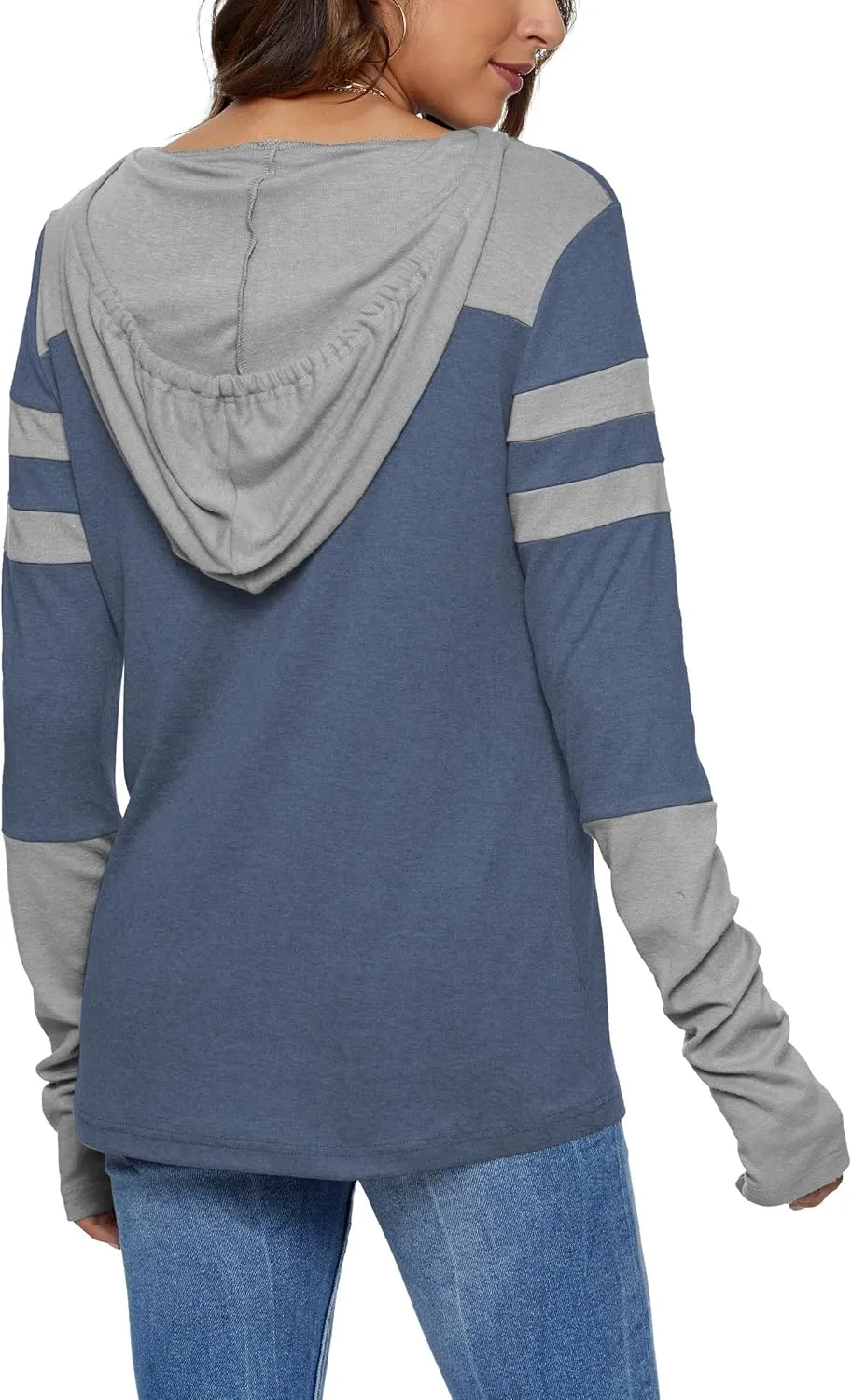 AUSELILY Long Sleeve Drawstrings Hoddie Sweatshirt With Thumb Holes Hoodie for Women
