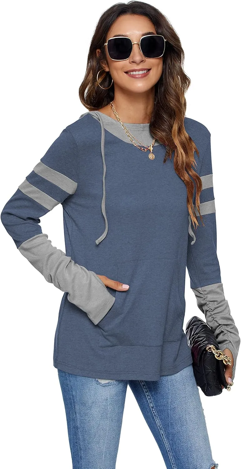 AUSELILY Long Sleeve Drawstrings Hoddie Sweatshirt With Thumb Holes Hoodie for Women