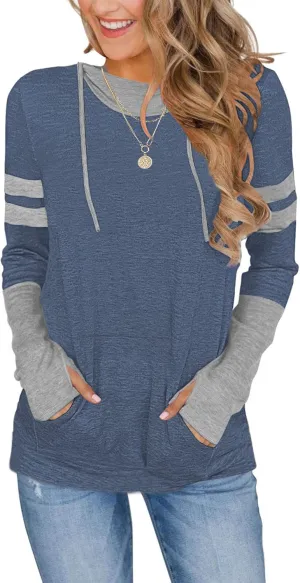 AUSELILY Long Sleeve Drawstrings Hoddie Sweatshirt With Thumb Holes Hoodie for Women