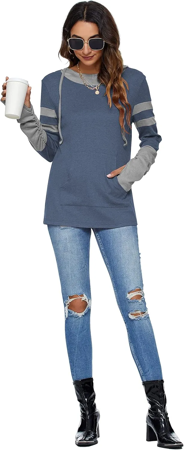 AUSELILY Long Sleeve Drawstrings Hoddie Sweatshirt With Thumb Holes Hoodie for Women