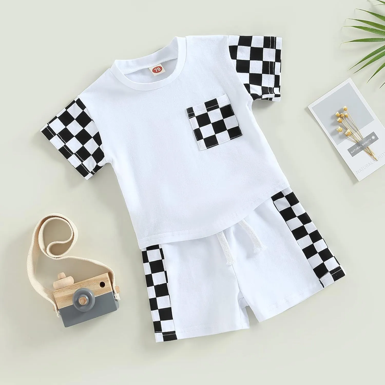 Baby Boy Girl Summer Outfits Checkerboard Short Sleeve T-Shirt Elastic Waist Shorts Set Toddler Checkered Outfit