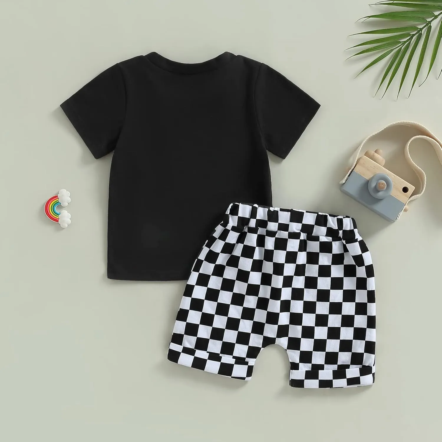 Baby Boy Girl Summer Outfits Checkerboard Short Sleeve T-Shirt Elastic Waist Shorts Set Toddler Checkered Outfit