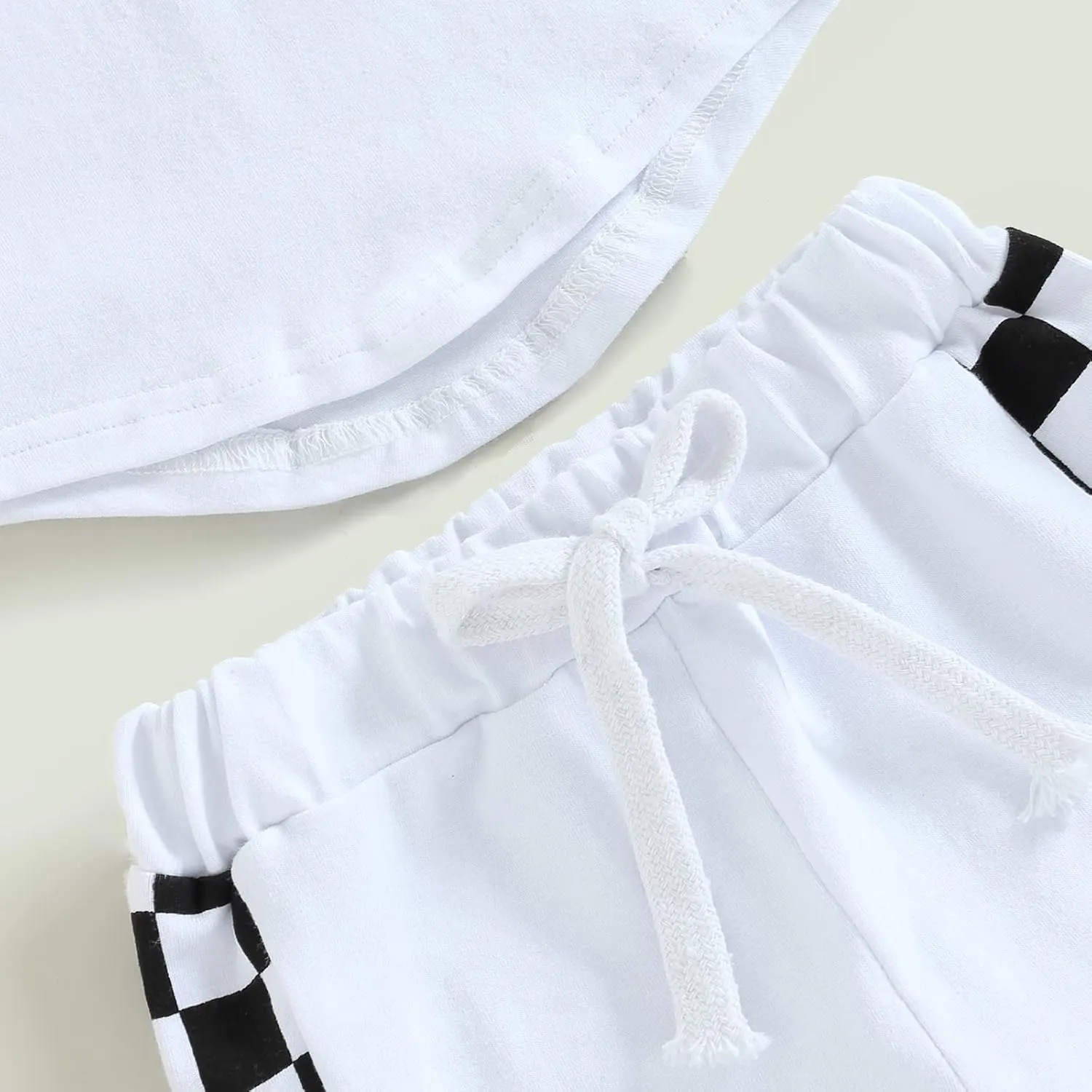 Baby Boy Girl Summer Outfits Checkerboard Short Sleeve T-Shirt Elastic Waist Shorts Set Toddler Checkered Outfit