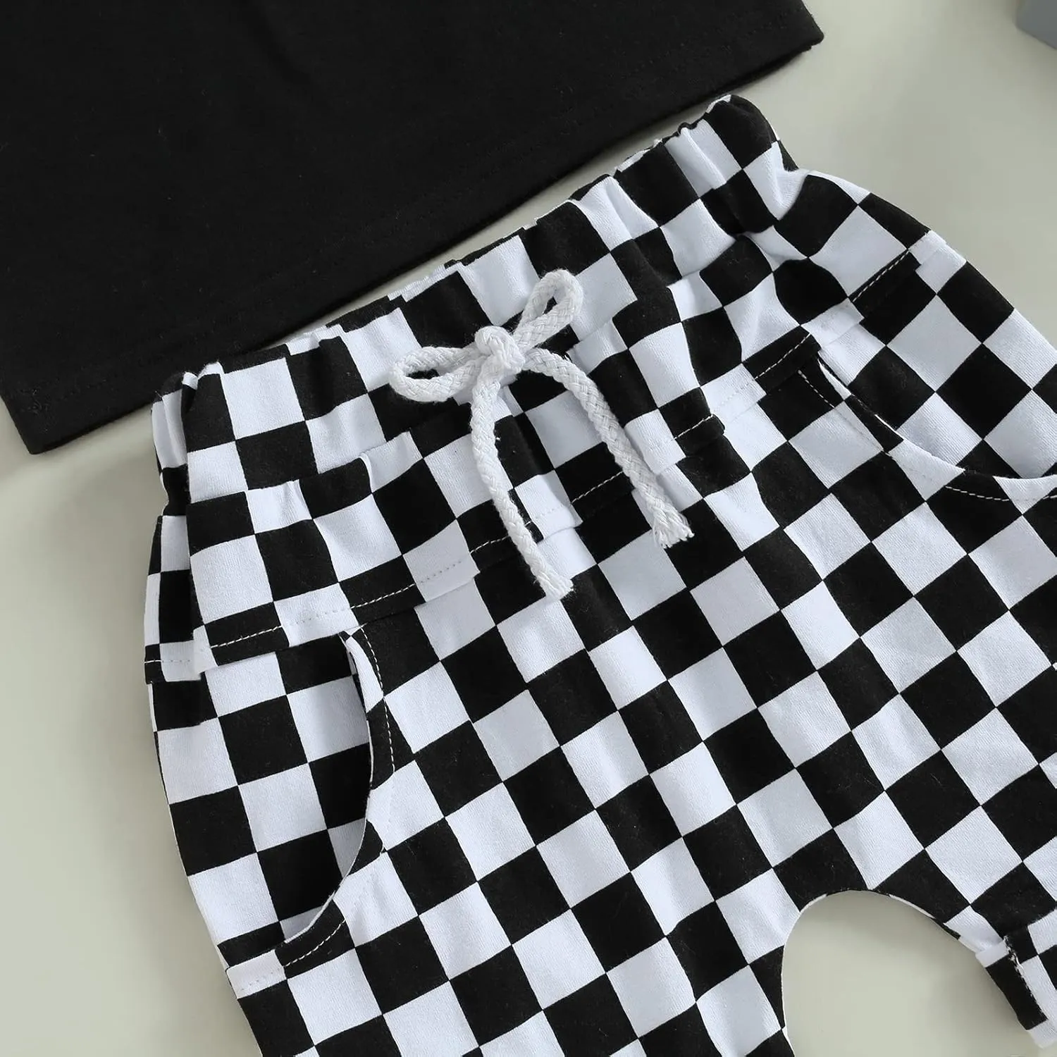 Baby Boy Girl Summer Outfits Checkerboard Short Sleeve T-Shirt Elastic Waist Shorts Set Toddler Checkered Outfit