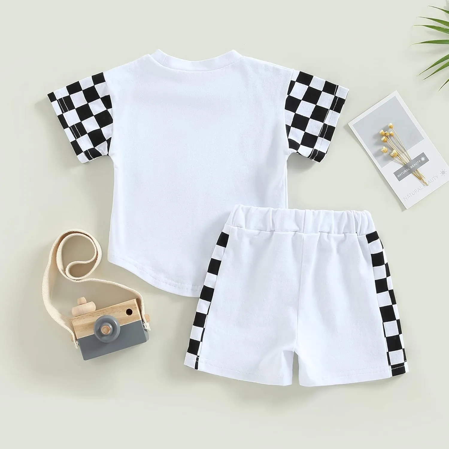 Baby Boy Girl Summer Outfits Checkerboard Short Sleeve T-Shirt Elastic Waist Shorts Set Toddler Checkered Outfit