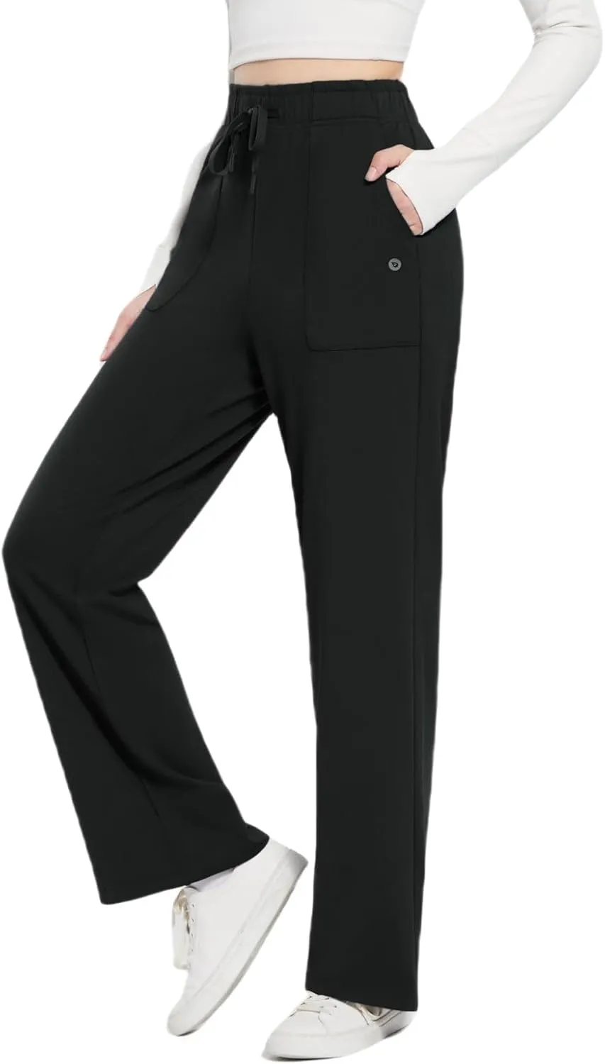 baleaf Fleece Lined Thermal Pants Women Sweatpants Wide Leg Water Resistant Casual Lounge with Pockets Yoga Workout