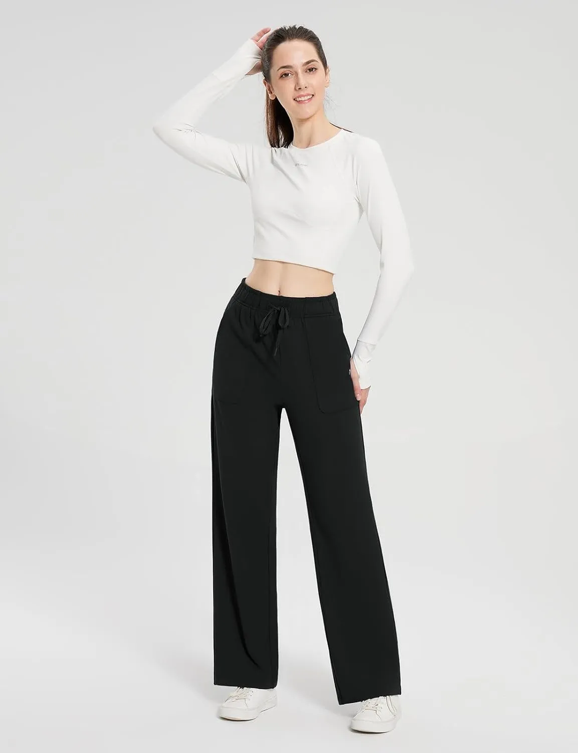 baleaf Fleece Lined Thermal Pants Women Sweatpants Wide Leg Water Resistant Casual Lounge with Pockets Yoga Workout