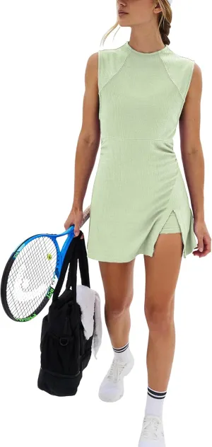Bankeng Womens Workout Set Tennis Dress Built in Shorts Open Back knitted Athletic Dresses