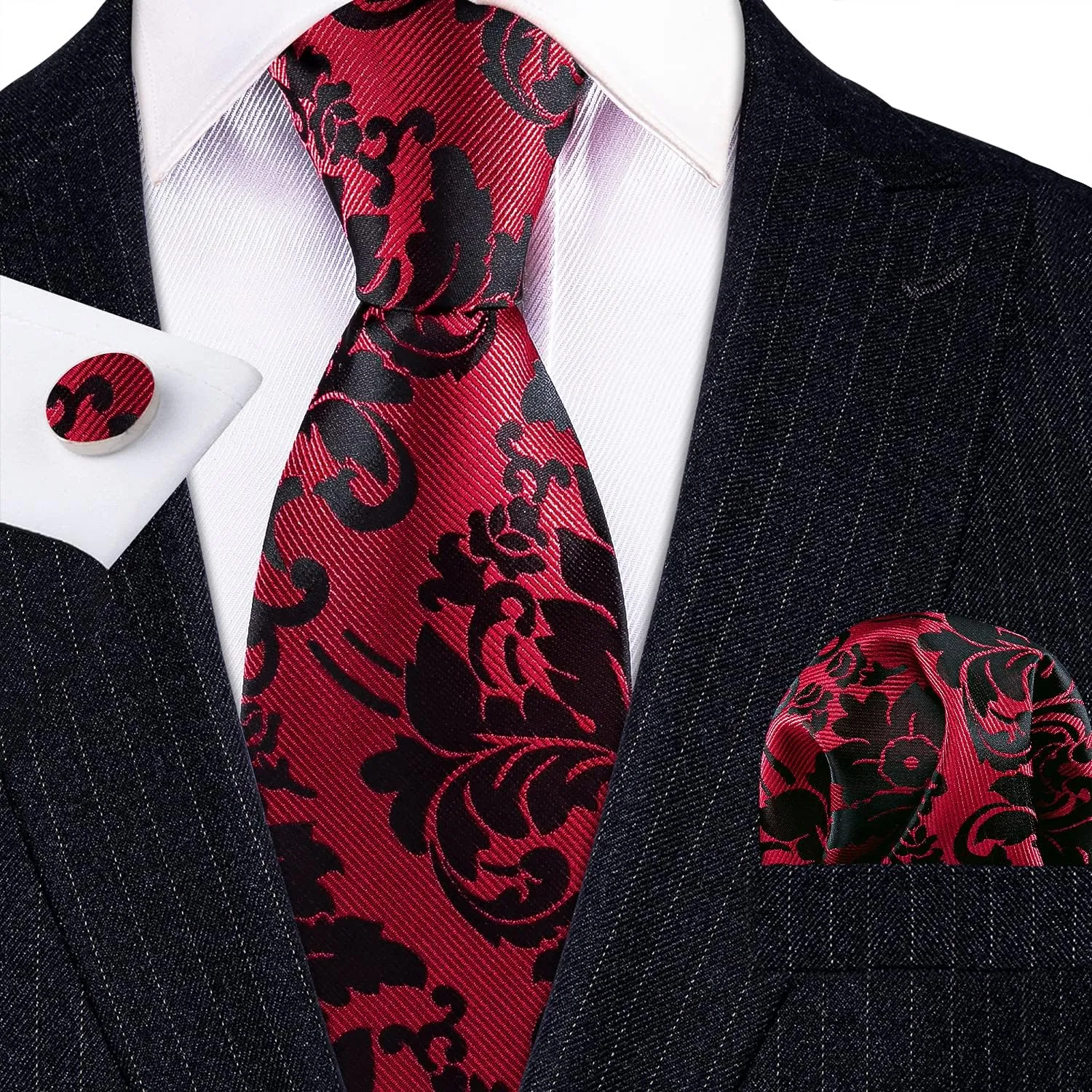 Barry.Wang Mens Paisley V-neck Suit Vest Formal/Leisure Silk Jacquard Waistcoat Tie Set 5PCS