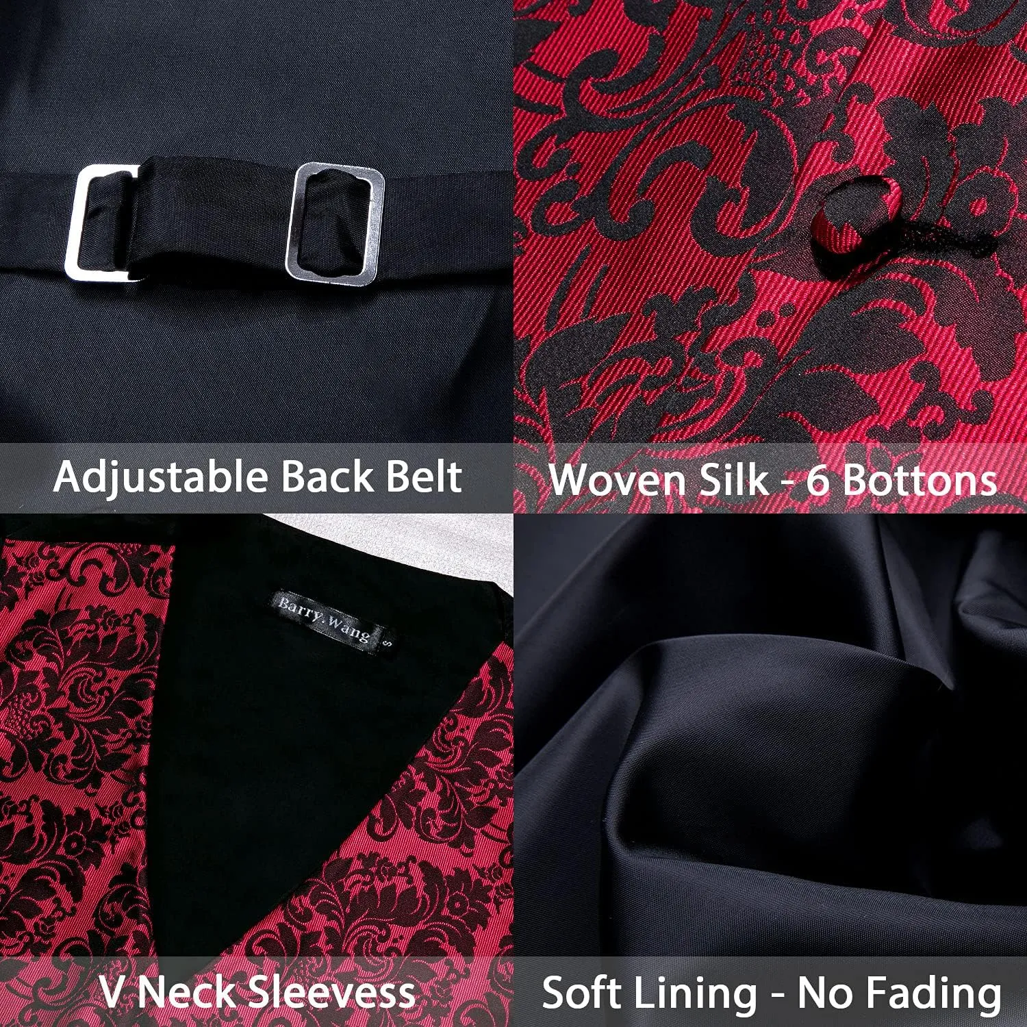 Barry.Wang Mens Paisley V-neck Suit Vest Formal/Leisure Silk Jacquard Waistcoat Tie Set 5PCS
