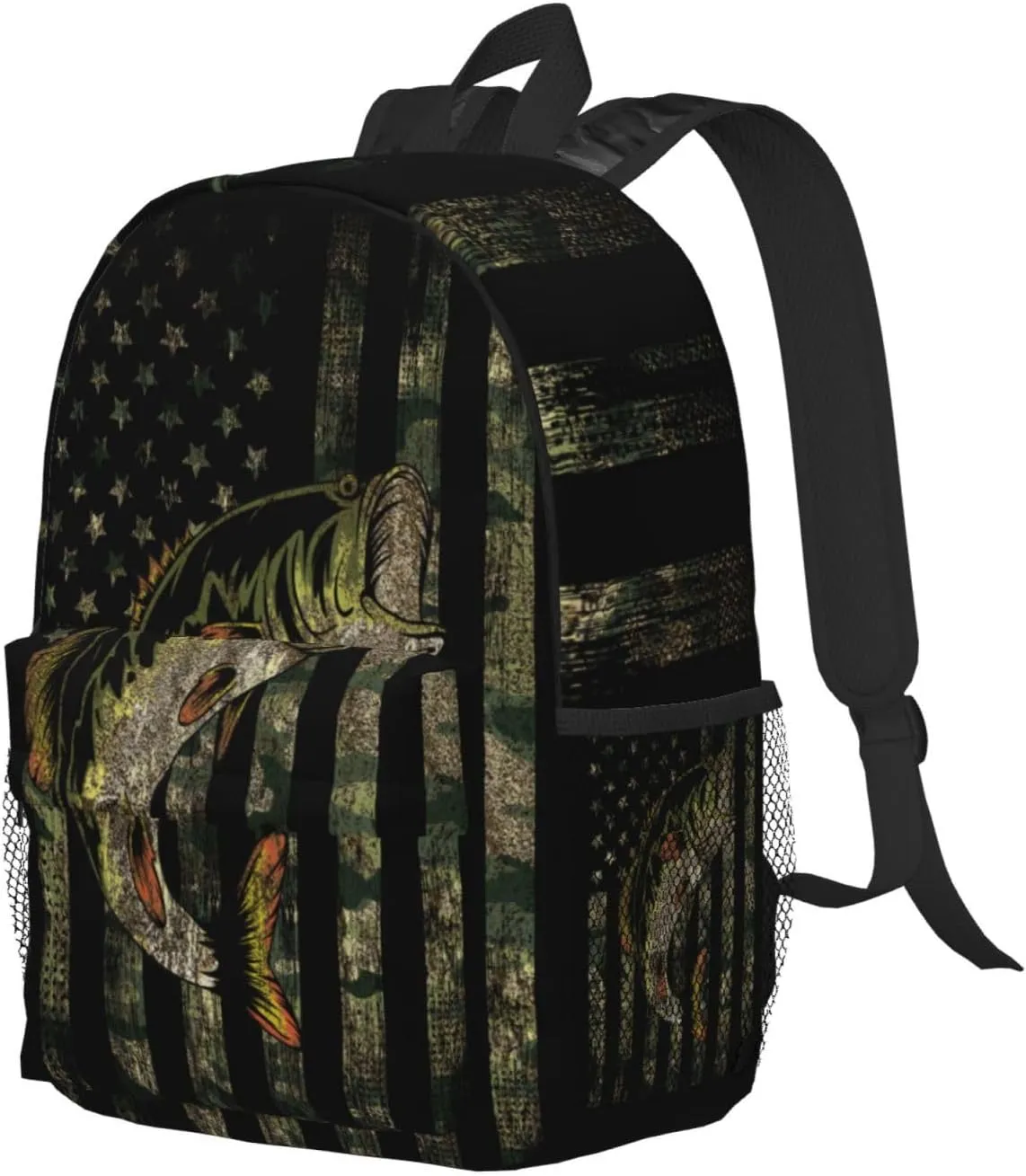 Bass Fishing Camo Camouflage American Flag Green Black Backpack For Teenage Girls And Boys Cute Kids Backpacks Children School Bag