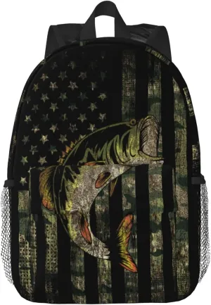 Bass Fishing Camo Camouflage American Flag Green Black Backpack For Teenage Girls And Boys Cute Kids Backpacks Children School Bag