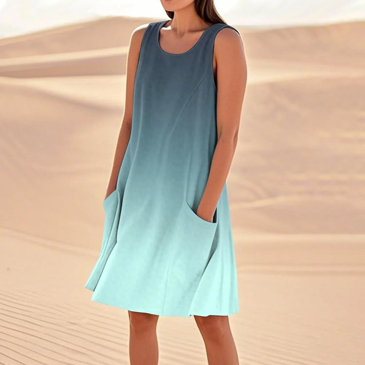 Beach Dresses for Women 2025 Vacation Summer Sleeveless Linen Midi Dress Flowy Plus Size Boho Dresses with Pocket