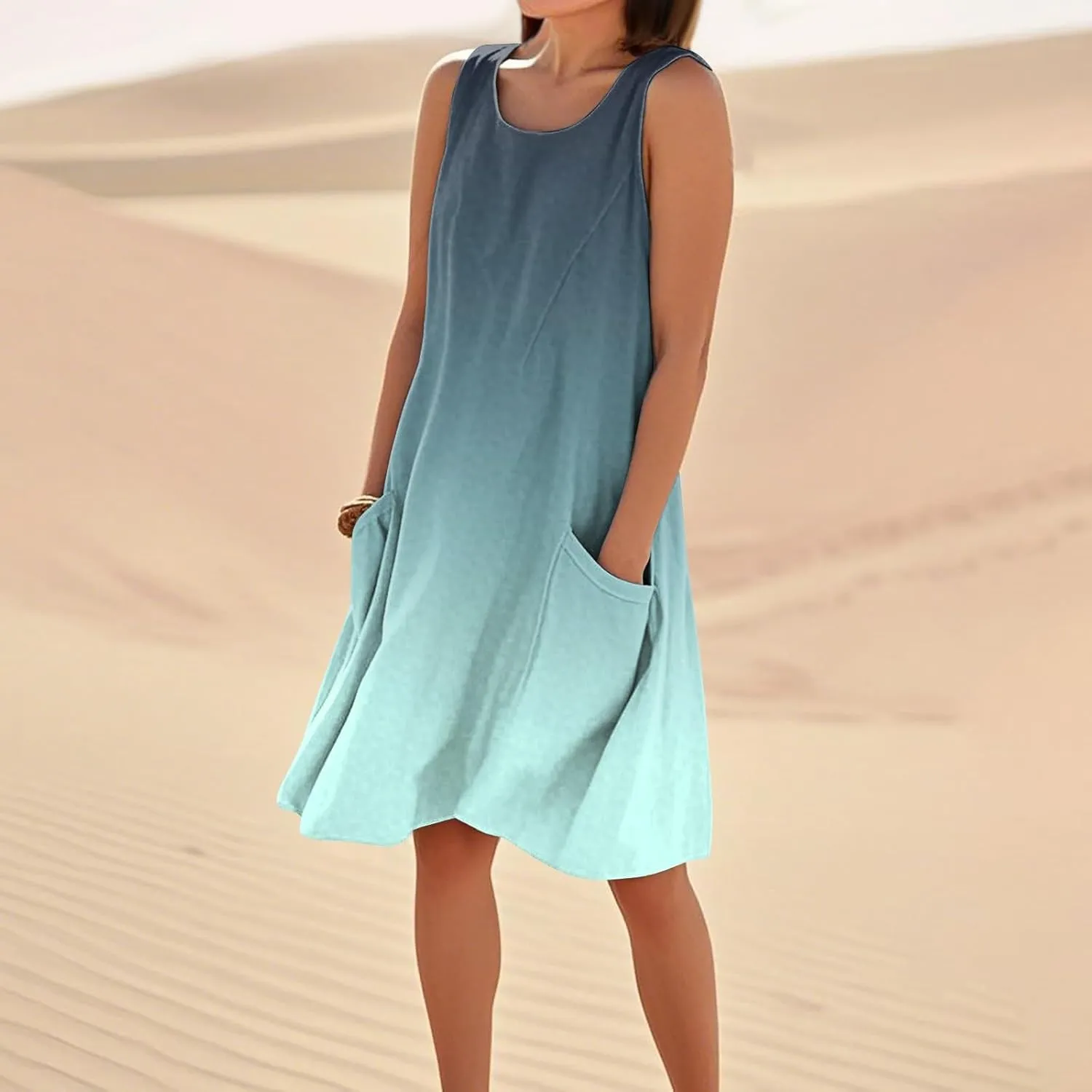Beach Dresses for Women 2025 Vacation Summer Sleeveless Linen Midi Dress Flowy Plus Size Boho Dresses with Pocket