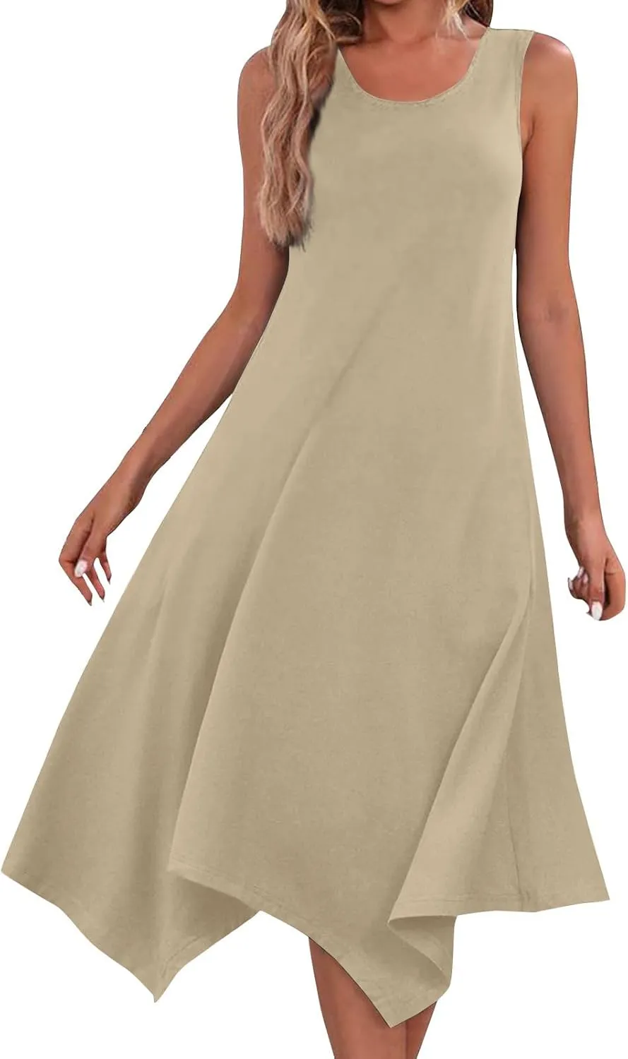 Beach Dresses for Women Spring Summer 2025 Sleeveless Vacation Sundresses Sexy Crewneck Irregular Hem Maxi Dress