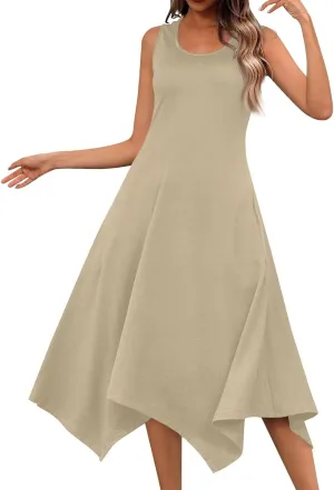 Beach Dresses for Women Spring Summer 2025 Sleeveless Vacation Sundresses Sexy Crewneck Irregular Hem Maxi Dress