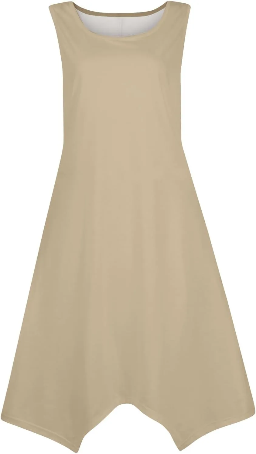 Beach Dresses for Women Spring Summer 2025 Sleeveless Vacation Sundresses Sexy Crewneck Irregular Hem Maxi Dress