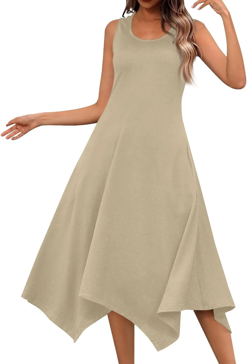 Beach Dresses for Women Spring Summer 2025 Sleeveless Vacation Sundresses Sexy Crewneck Irregular Hem Maxi Dress