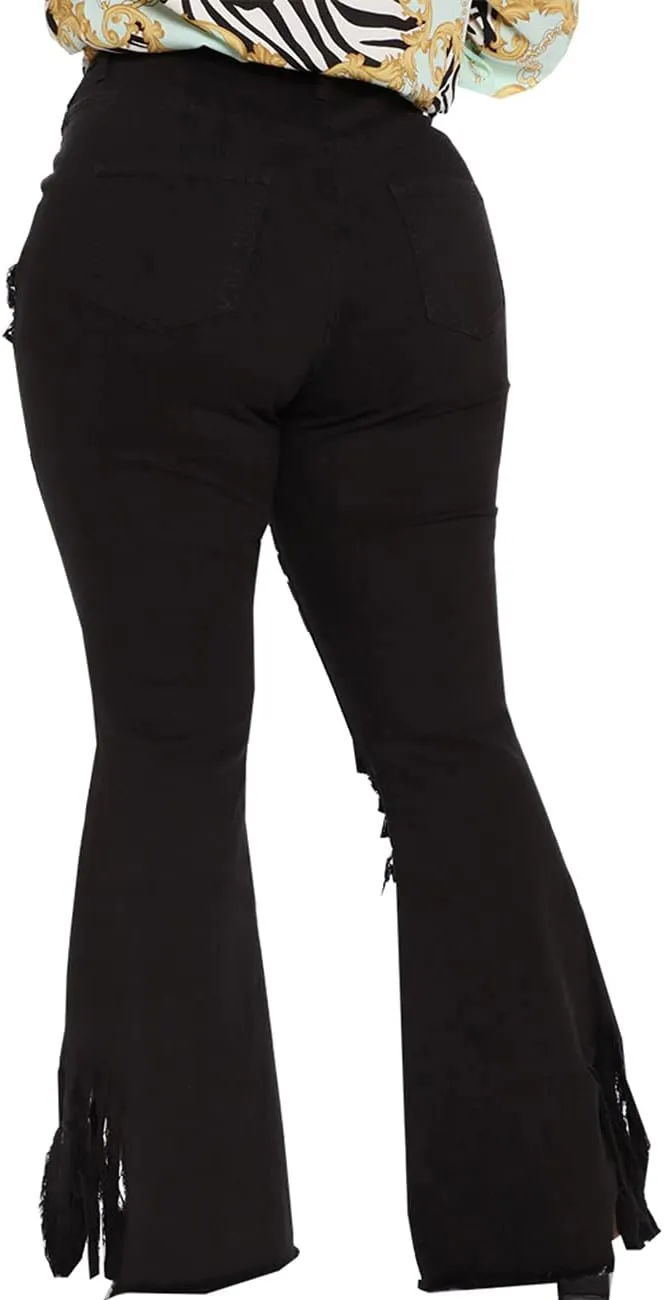 BessCops Plus Size Bell Bottom Jeans for Women Elastic High Waisted Classic Flared Denim Pants
