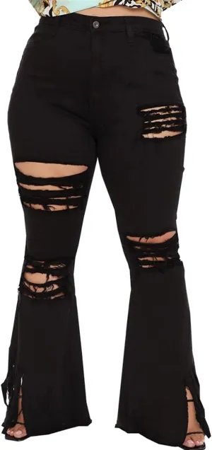 BessCops Plus Size Bell Bottom Jeans for Women Elastic High Waisted Classic Flared Denim Pants