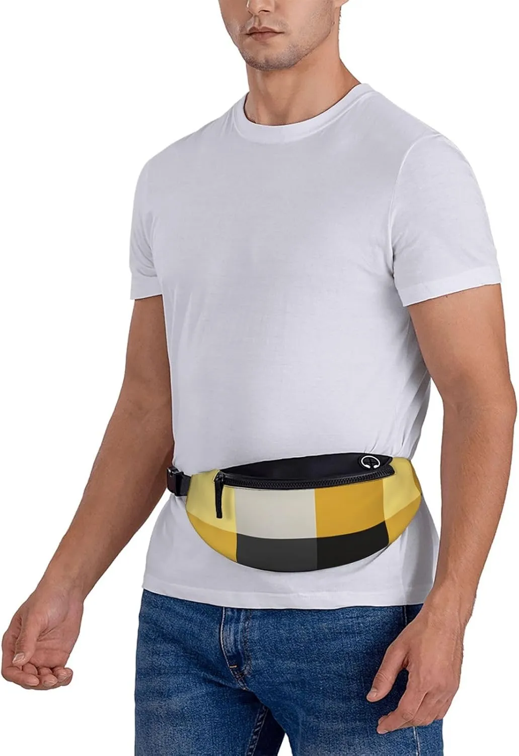 Black Lemon Checkered Print Fanny Pack For Women Men, With Adjustable Strap, Lightweight Waterproof Waist Bag For Sport Walking Running