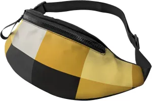 Black Lemon Checkered Print Fanny Pack For Women Men, With Adjustable Strap, Lightweight Waterproof Waist Bag For Sport Walking Running