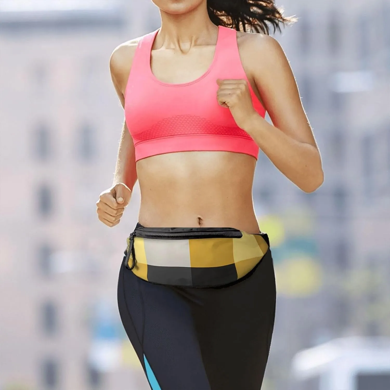 Black Lemon Checkered Print Fanny Pack For Women Men, With Adjustable Strap, Lightweight Waterproof Waist Bag For Sport Walking Running
