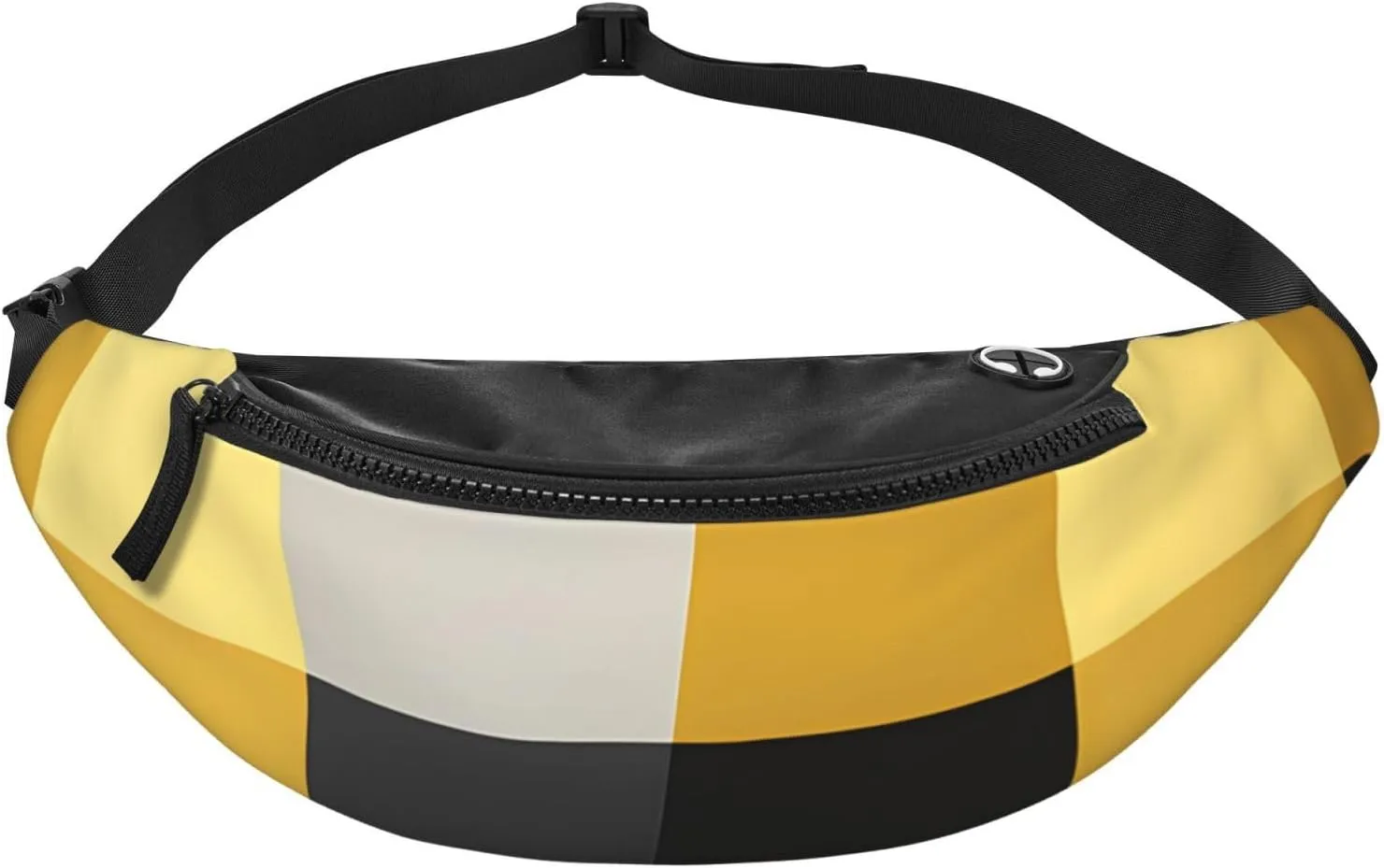 Black Lemon Checkered Print Fanny Pack For Women Men, With Adjustable Strap, Lightweight Waterproof Waist Bag For Sport Walking Running