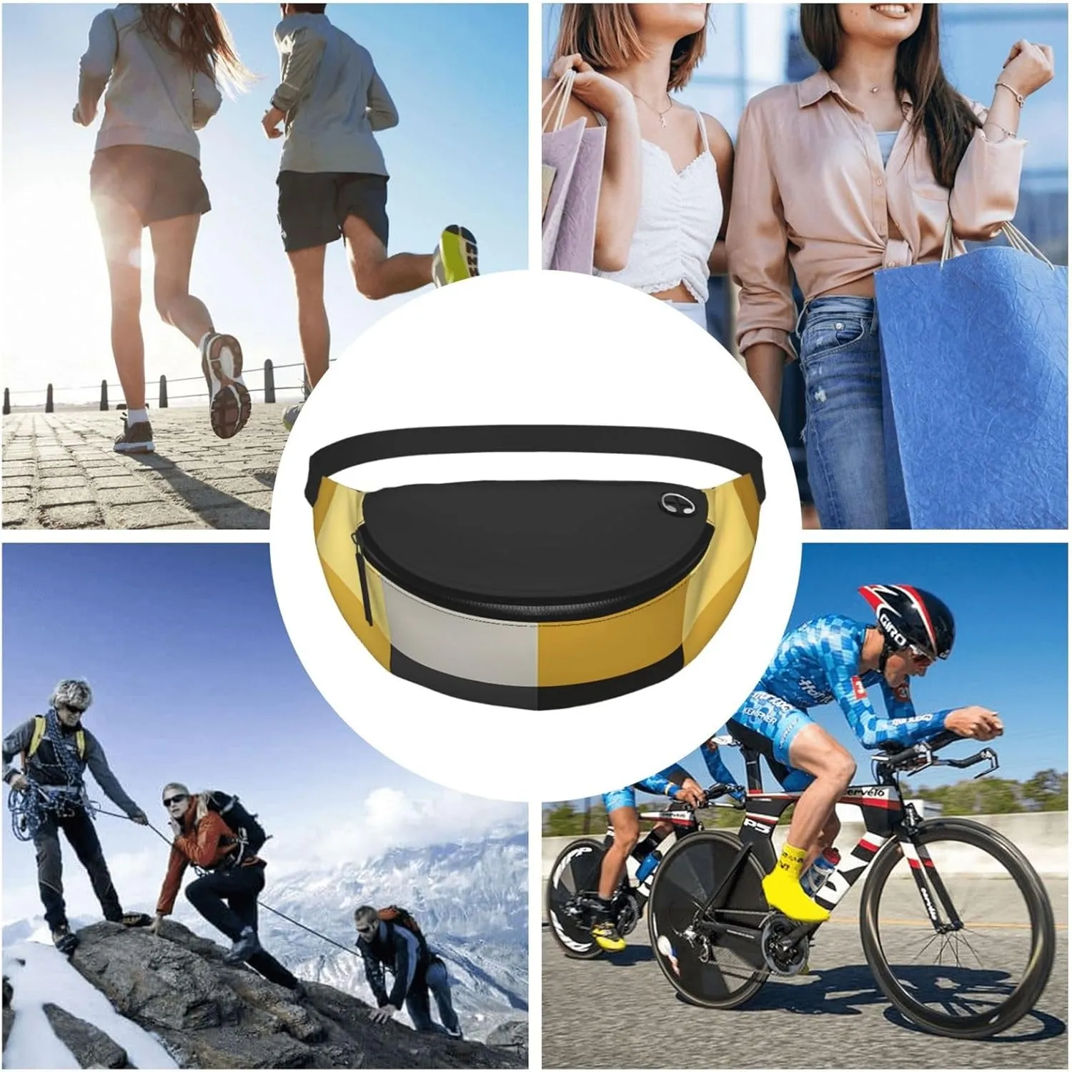 Black Lemon Checkered Print Fanny Pack For Women Men, With Adjustable Strap, Lightweight Waterproof Waist Bag For Sport Walking Running