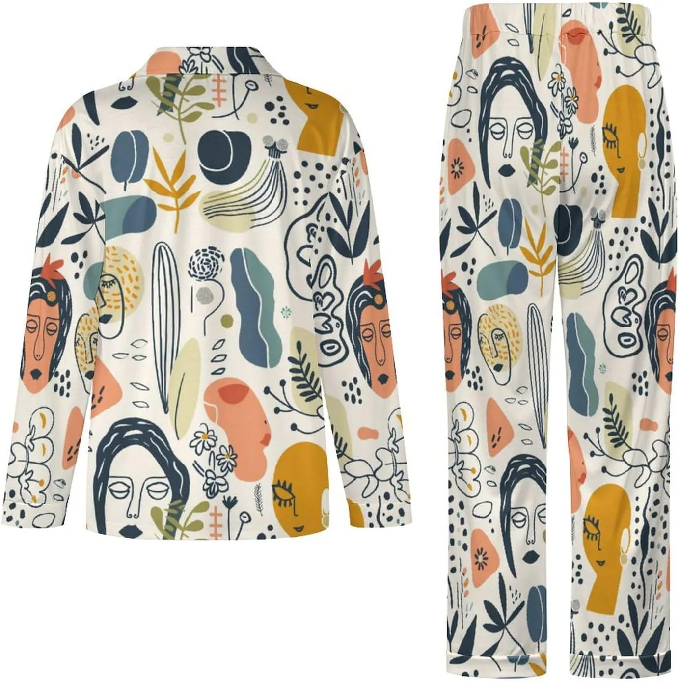 Bohemian Abstract Minimalist Women's Sleepwear Two Piece Pajama Set Long Sleeve Button Loungewear