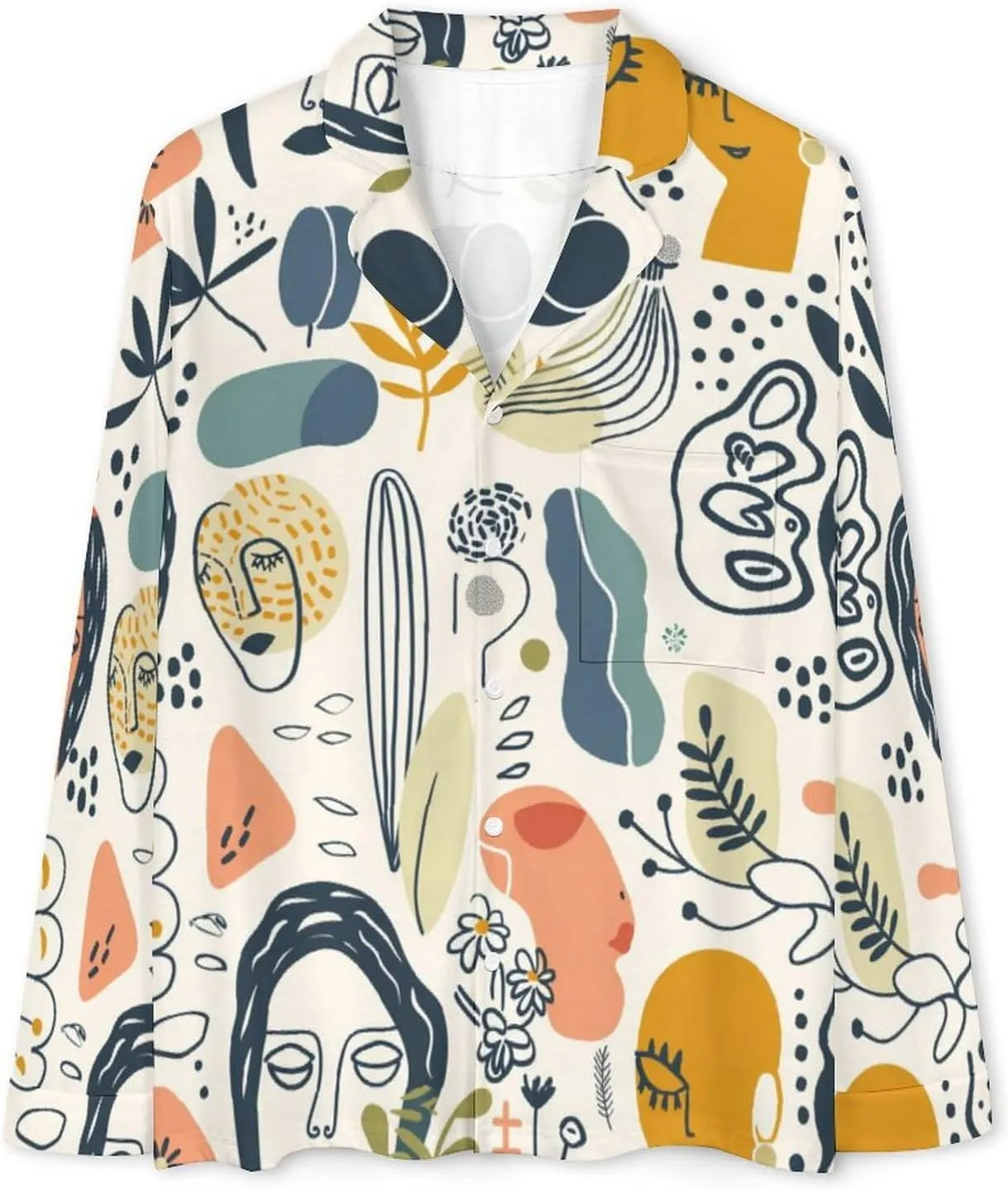 Bohemian Abstract Minimalist Women's Sleepwear Two Piece Pajama Set Long Sleeve Button Loungewear