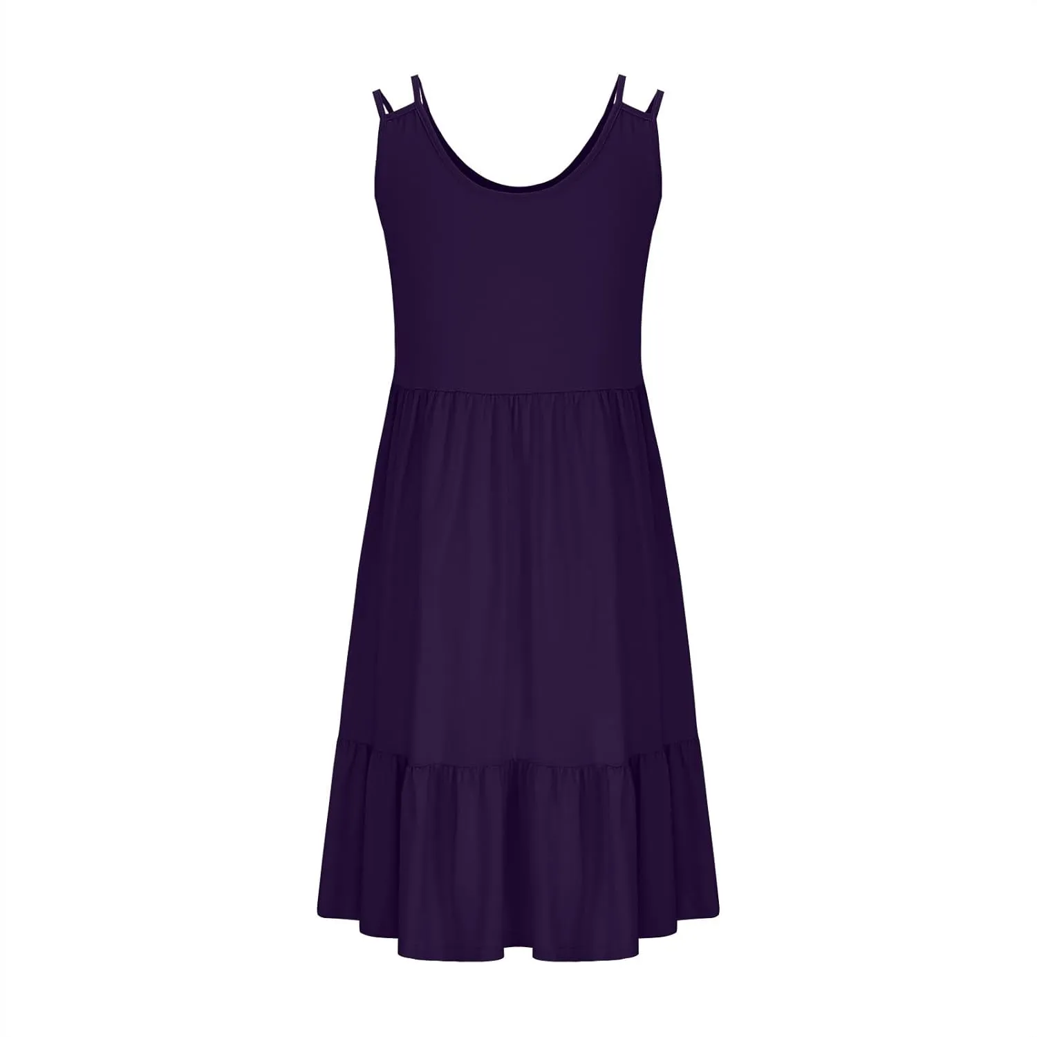 Borniu Women Casual Summer Beach Dresses Plus Size Sundress Scoop Neck Solid Flowy Swing Tank Sleeveless Mid-Length Dress