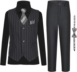 Boy Suits Stripe Tuxedo Suit Set Complete Outfit Formal Wedding Party Wear Ring Bearer Outfit