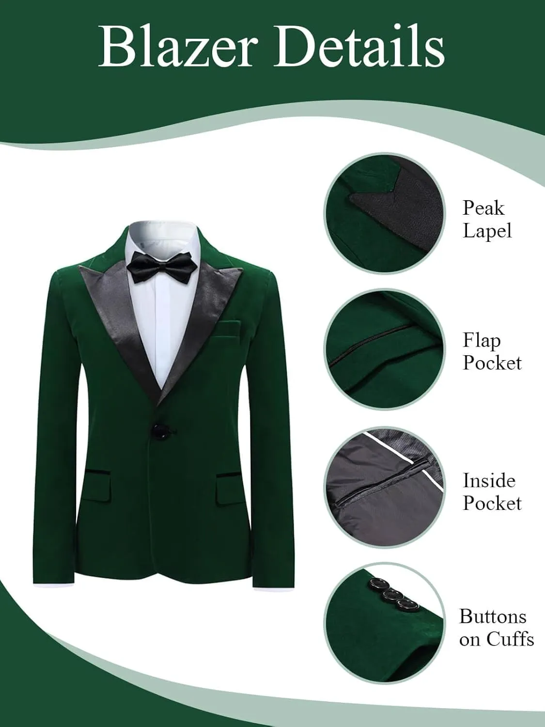 Boyland Boys Tuxedo Suit Velvet Peak Lapel Vintage 2 Pieces Slim Fit Jacket Pants Suit Set Prom Party