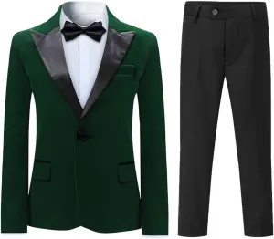 Boyland Boys Tuxedo Suit Velvet Peak Lapel Vintage 2 Pieces Slim Fit Jacket Pants Suit Set Prom Party