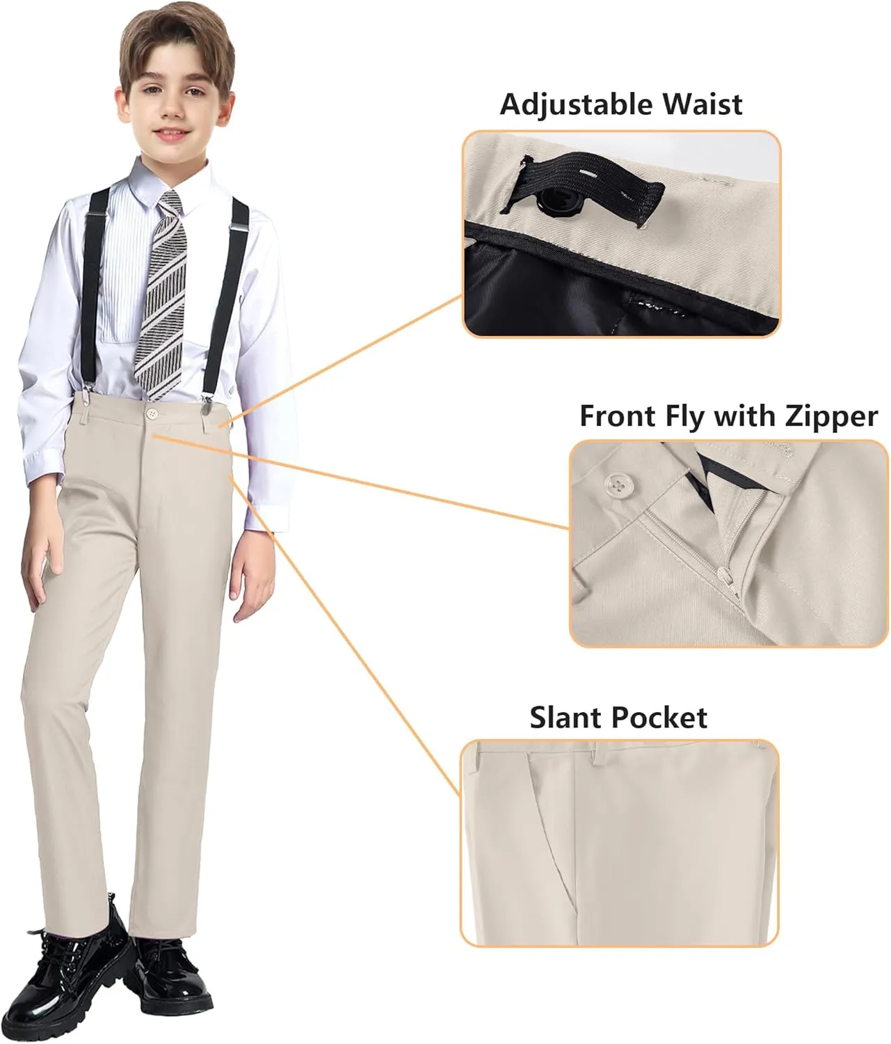 Boy's Formal Suit 7 Piece Slim Fit Tuxedo for Kids Teen Boys Jacket Vest and Pants Set for Wedding with Bow Tie Suspenders