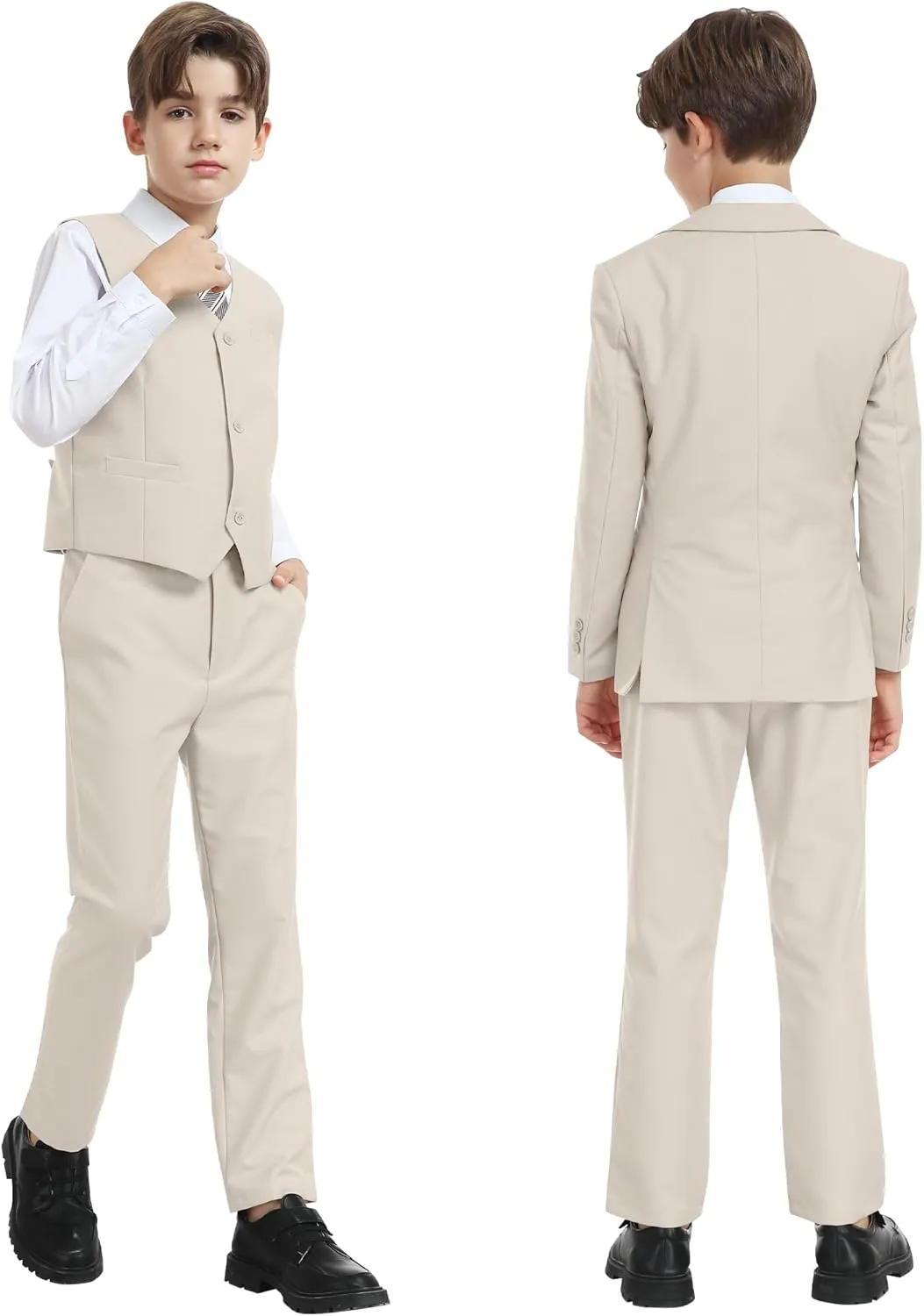 Boy's Formal Suit 7 Piece Slim Fit Tuxedo for Kids Teen Boys Jacket Vest and Pants Set for Wedding with Bow Tie Suspenders